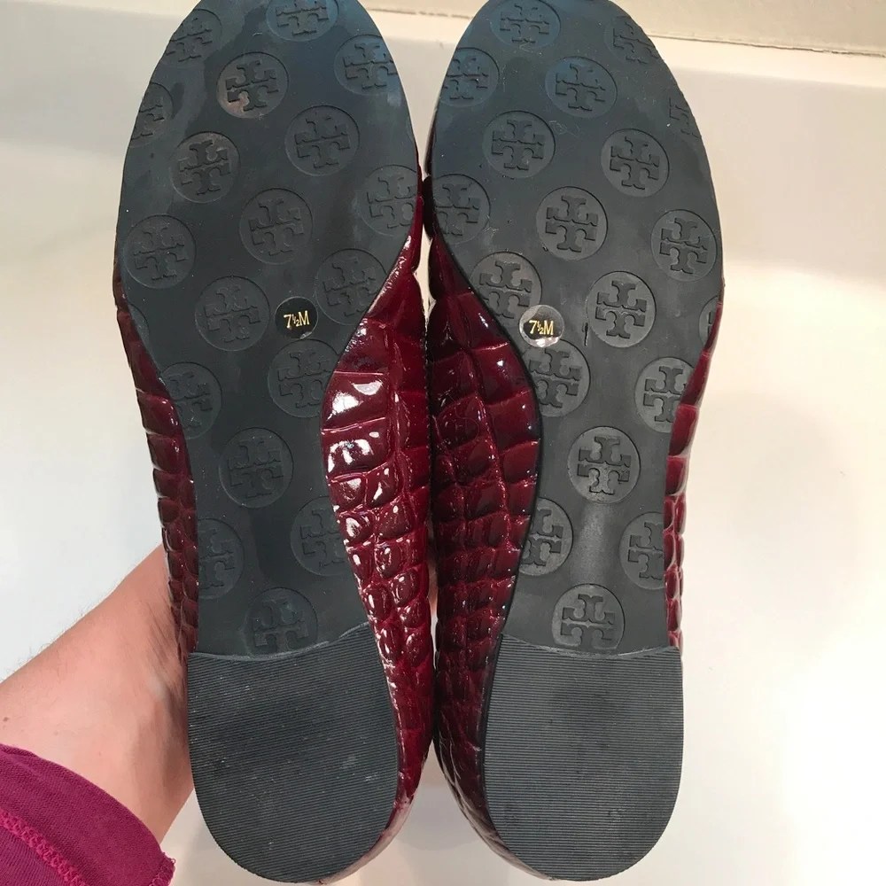 Tory Burch Deep Red Patent Leather Flats Size 7.5
